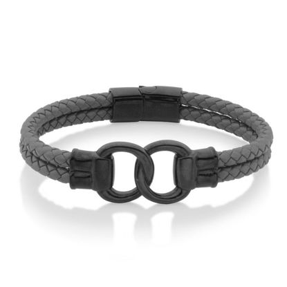 Image de Bracelet en cuir gris et acier inoxydable noir T1XA480485 de la Collection Steelx