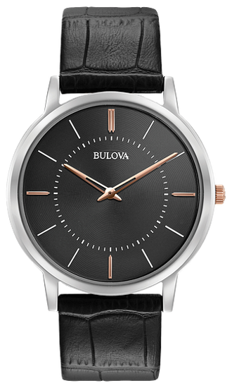 Image sur Montre avec bracelet de cuir noir de la Collection Bulova