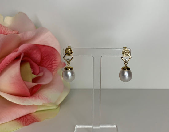 Image sur Boucles d'oreilles perles d'eau douce, diamants et or jaune