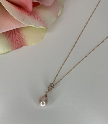 Image de Pendentif en or rose avec perles d'eau douce, morganites et diamants
