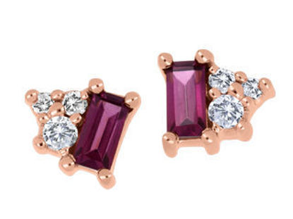 Image de Boucles d'oreille en or rose avec grenats rhodolites et diamants